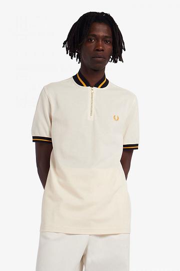 Fred Perry Raidallinen Bomber Neck Polo Miesten Paidat Valkoinen | FI 1515OKIR